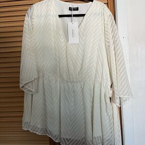 BloomChic White Wrap Blouse with 3/4 Sleeves